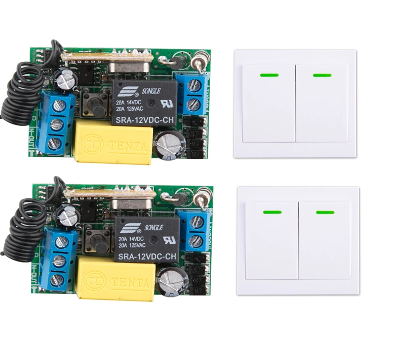 

220 В 1 ch RF беспроводной пульт дистанционного управления переключатель 2 приемника + 2 Панель передатчика настенный пульт дистанционного передатчика