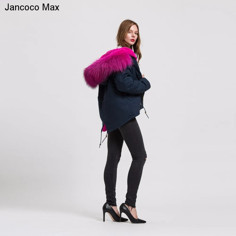 Jancoco Max 2019 Съемная куртка Паркера из натуральной енота большой меховой воротник парка отделкой Зимние теплые внутри пальто с капюшоном S1722