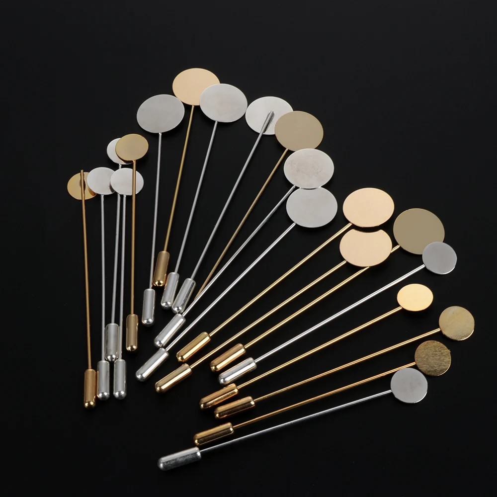 

10PCs Gold/Silver Plated Simulated Pearl Alloy Copper Long Brooch Pin DIY Lapel Dress Jewelry Making Brooches Base/Tray NEW