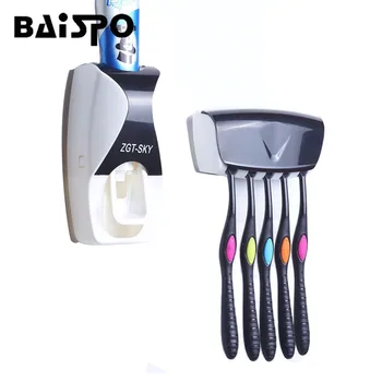 

BAISPO Position Automatic Toothpaste Dispenser +Toothbrush Holder home Bathroom products Wall Mount Rack Bath set Free Shipping