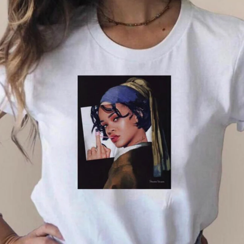 Футболка Rihanna Art Женская и мужская Свободная футболка с короткими рукавами R & b поп