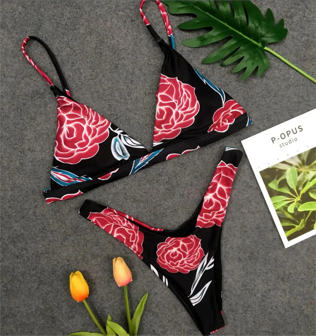 Quente sexy floral triângulo biquíni 2019 micro
