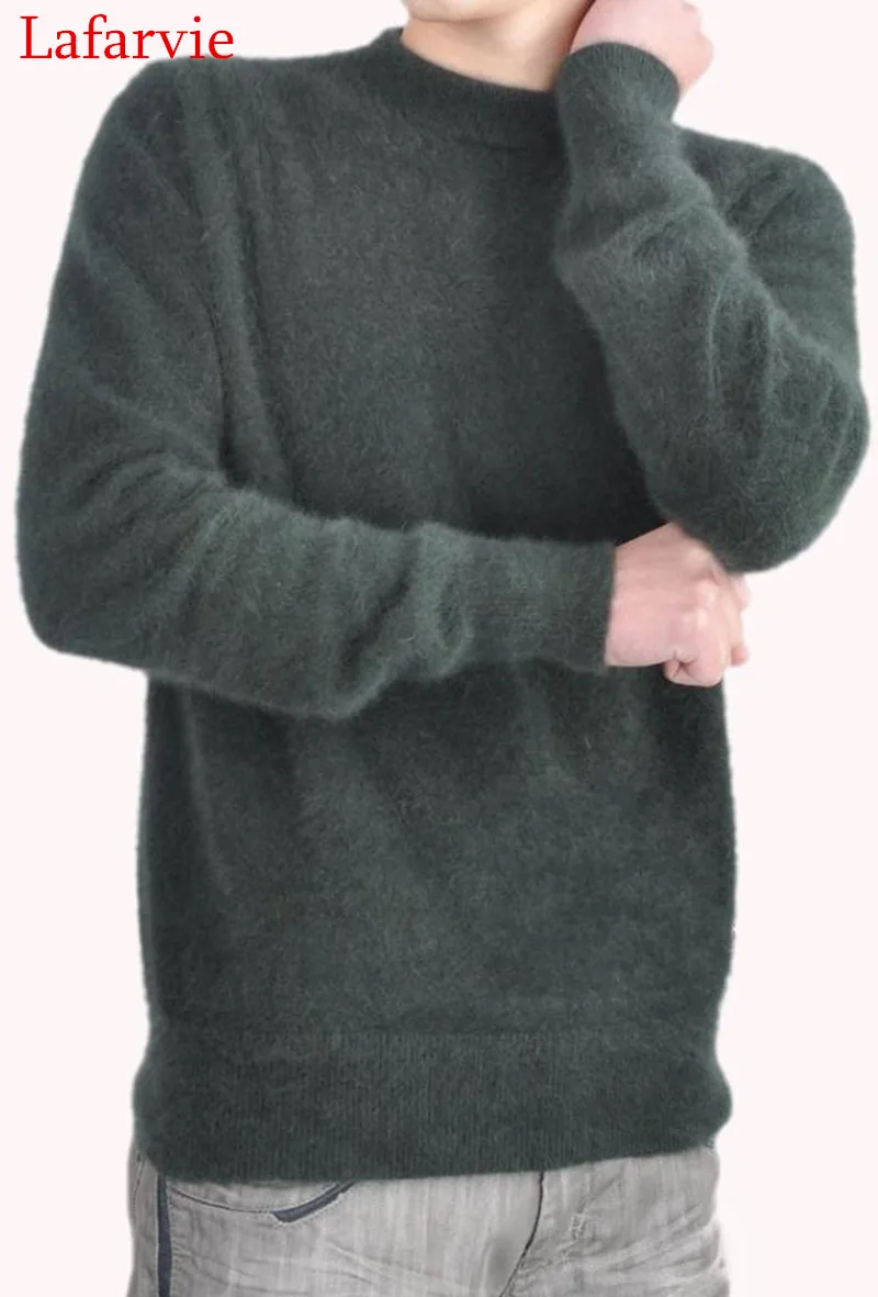 Lafarvie, распродажа, стандартные одноцветные пуловеры с длинными рукавами и круглым вырезом, Норка, кашемир, осень и зима, мужской официальный вязаный свитер - Цвет: mo green