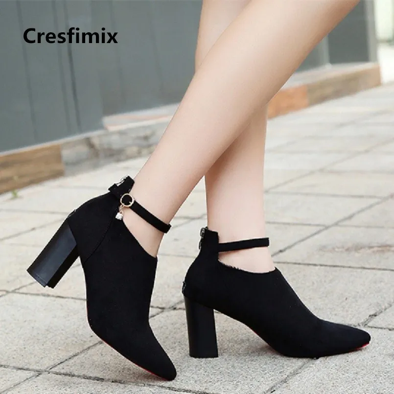 

Cresfimix women cute 2018 autumn & winter high heel boots botas femininas lady cool casual pointed toe black ankle boots a2810