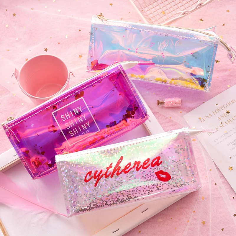 

1 Pcs Creative Transparent Twinkle Pencil Case BlingBling Laser Reflected PVC Shiny Pencil Bag Stationery Bag School Supplies