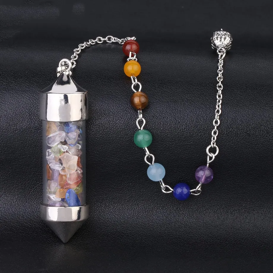 Бутылка желаний маятник рейки натуральный чип камень кулон ожерелье гадание амулет кулон - Окраска металла: 3
