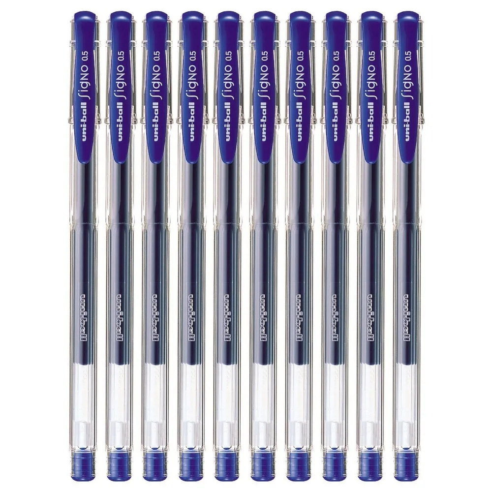 10 x Uni-Ball Signo UM-100 0.5mm Extra Fine Rollerball Gel Ink Pen Blue-Black 
