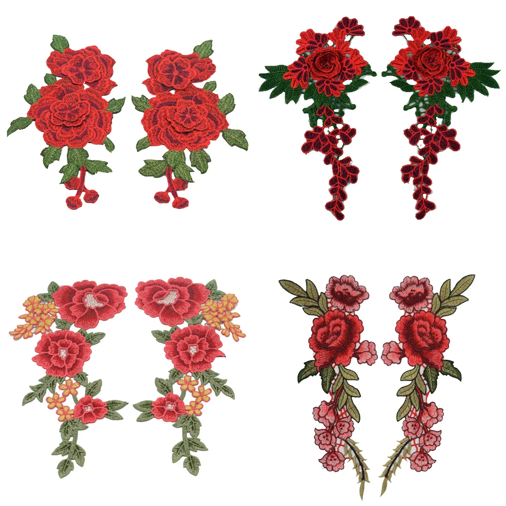 

1set/2pieces 3D Patches Flowers Embroidered Sew On Patches For Clothing Jacket Applique DIY Accessory