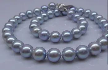 

free shipping stunning AAA10-11mm round silver grey pearl necklace 18inch