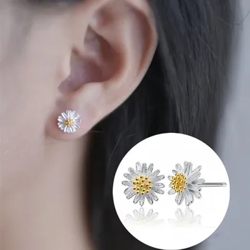 

2020 Hot Sale Silver Plated Sun Flower Earrings for Girls Cute Small Daisy Stud Earrings Women Fashion Jewelry Wholesale Gifts