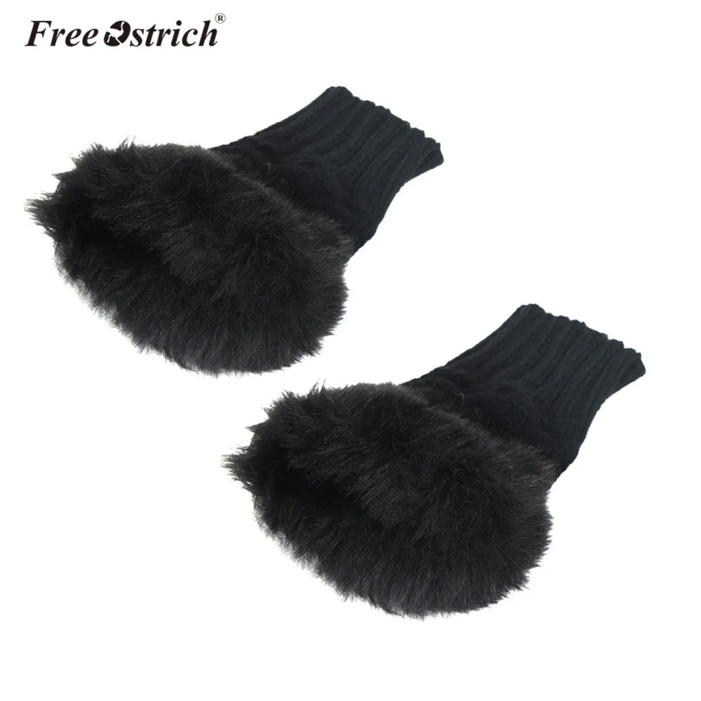 Перчатки Free Ostrich Для женщин зимние теплые Девушка наручные с открытыми пальцами на платформе из искусственного кроличьего меха; Сапоги перчатки варежки Ганц Femme CJ20 - Цвет: Черный
