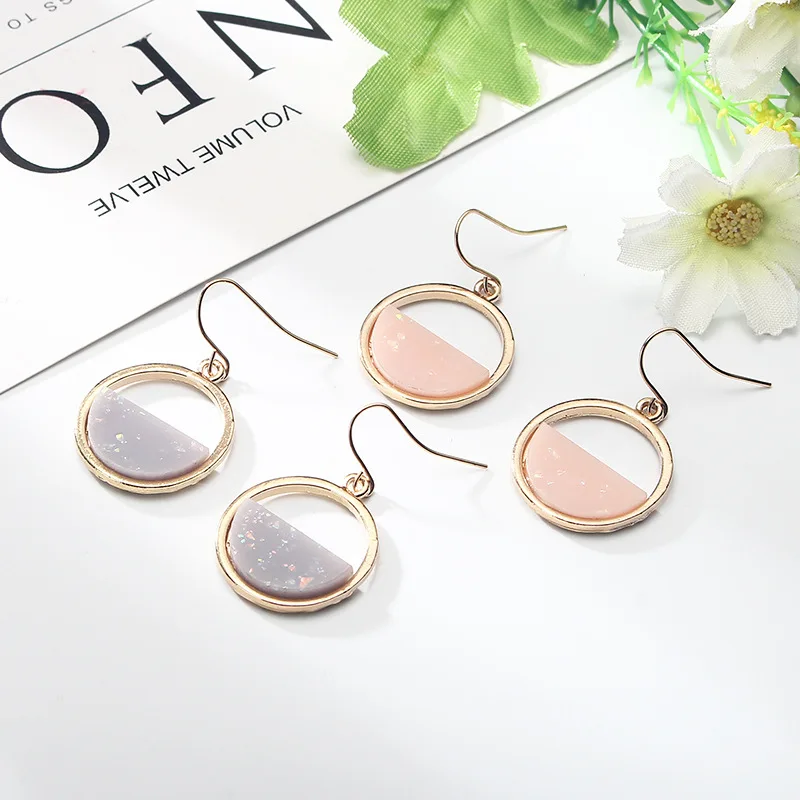 

Simple Korean Round Pink Gray Black Colored Stones Long Dangle Earrings Big Drop Earrings for Women Jewelry Fashion