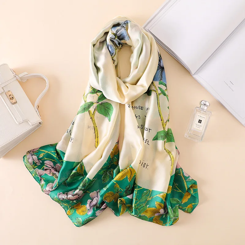 Роскошный брендовый Летний Шелковый шарф женский модный качественный мягкий шелковый шарф женские шали из фуляра бандана Пляжная накидка - Цвет: 221-4