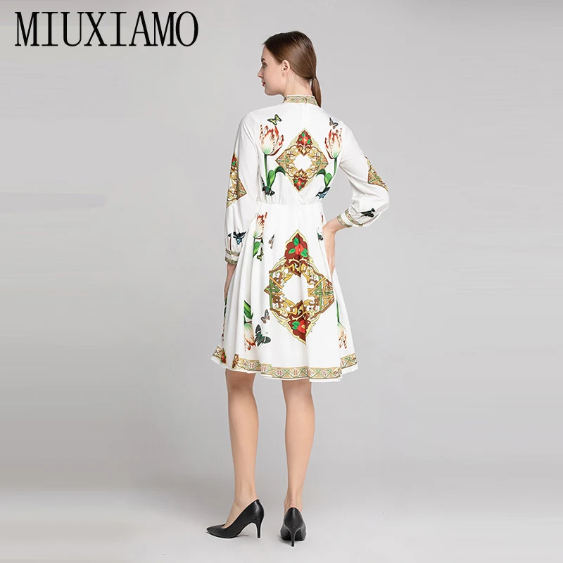 MIUXIMAO высокое качество летнее платье новейшая Европа Мода бант бриллианты цветочный принт до колена Повседневное платье женское