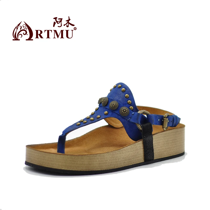 

Artmu Flip Flops Women Sandals Thongs Beach Shoes Slides Handmade Leather Shoes Rivets Woman Sandals Genuine Leather Female