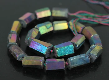 

15.5"Strand Rainbow Titanium Crystal Quartz Faceted Tube Cylinder Beads,Natural Raw Crystal Nugget Graduated Nacklace Beads