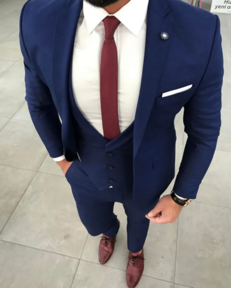 navy blue coat pant with white shirt
