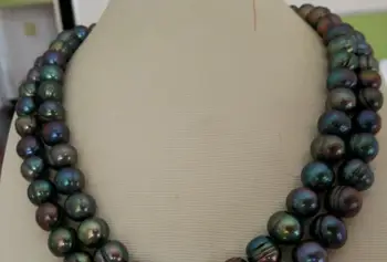 

Double Strands 10-11mm Tahitian black green pearl necklace 18 "-19"