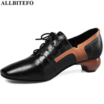 

ALLBITEFO real genuine leather women heels Stone grain high heel shoes spring autumn sexy ladies fashion high heels mixed colors