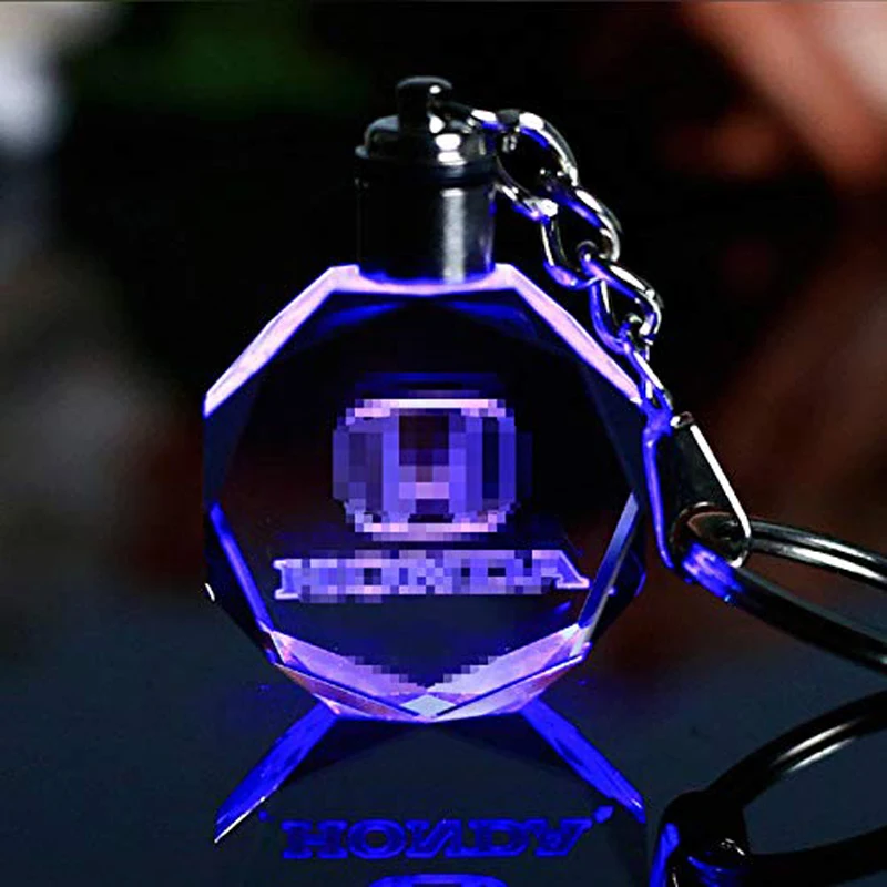 

Car Logo Keychain Laser Engraved Crystal Keyring Styling Keychain with Colorful LED Light Souvenir Gift(Honda) YSS-0444