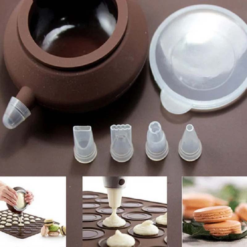 

Bakery Decorating Tip Silicone Pot Cake Muffin Macaroon Piping Icing Baking DIY Tool with 5 Nozzles Kitchen Supplies