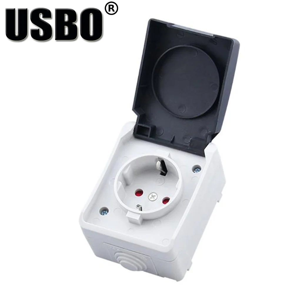 European 2P+E 16A 250V IP44 EU outdoor power socket black white German Waterproof socket Germany