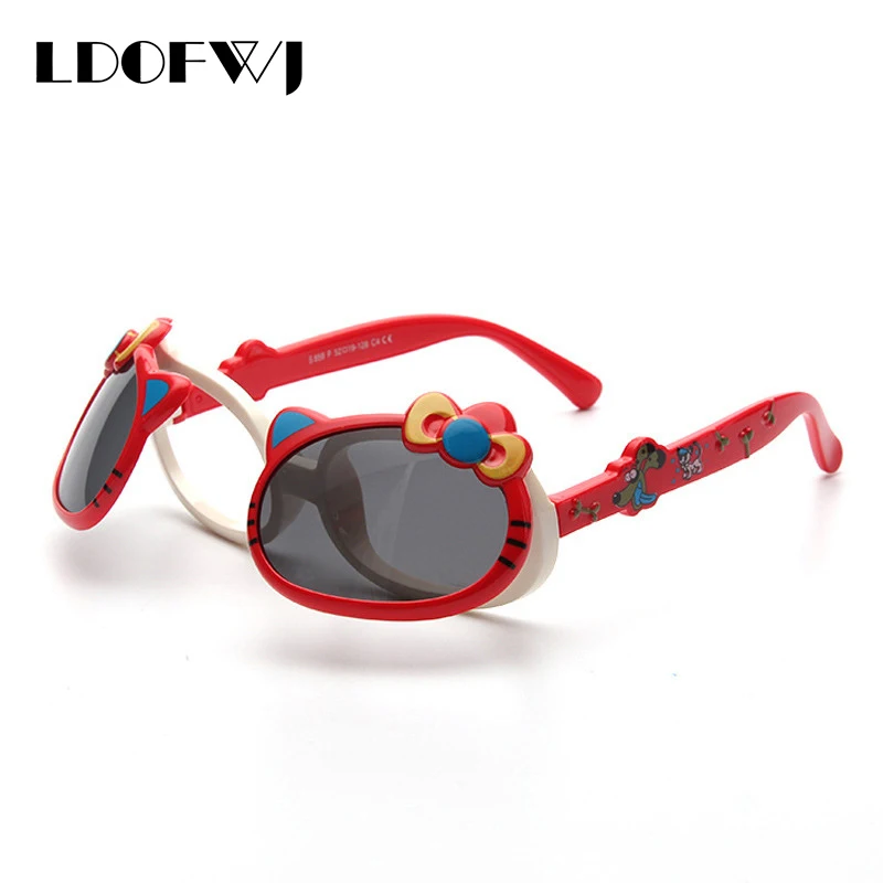 LDOFWJ Child Cute Cat Flip Up Polarized Sunglasses Kids Baby Infant Cartoon TAC TR90 Sun Glasses Outdoor Goggles Oculos |