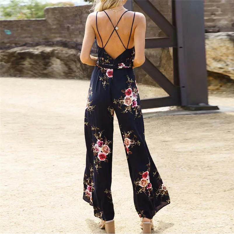 NEW Fashion summer jumpsuit woman 2018 Sleeveless Floral Print Jumpsuit Summer Loose Playsuit Rompers pantaloni siamesi J28#N (8)