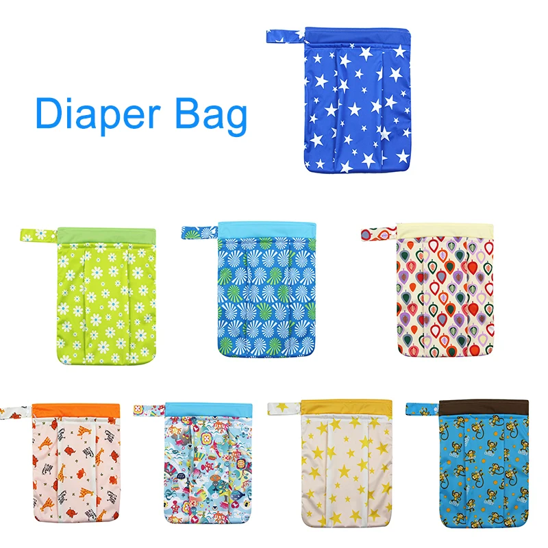 Baby Diaper Bags Printed Double Zippered Wet Dry Bag Waterproof Wet Cloth  Backpack Reusable Diaper Bag for baby care