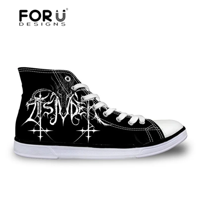 

FORUDESIGNS Heavy Metal Rock Pattern Men Casual Shoes Fashion High Top Canvas Shoes for Boys Lace-up Sneakers Platform Flats