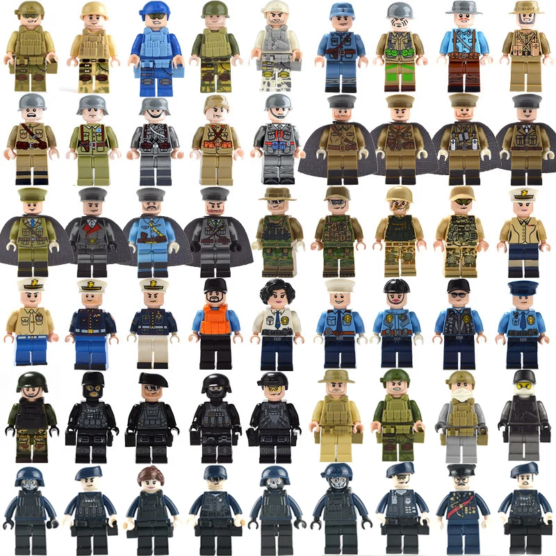 

50pcs Military WWII SWAT Police Gun Weapons Army Soldiers Building Blocks Figures Bricks MOC Arms City Toys