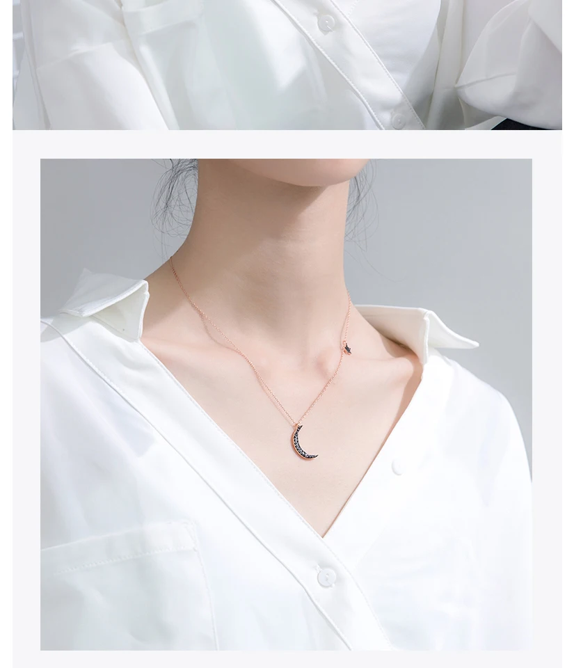 New Minimalist Jewelry Women's Fashion 925 Sterling Silver Moon Star Pendant Chokers Necklace Girl Lady Collier Argent 925 Vrai (8)