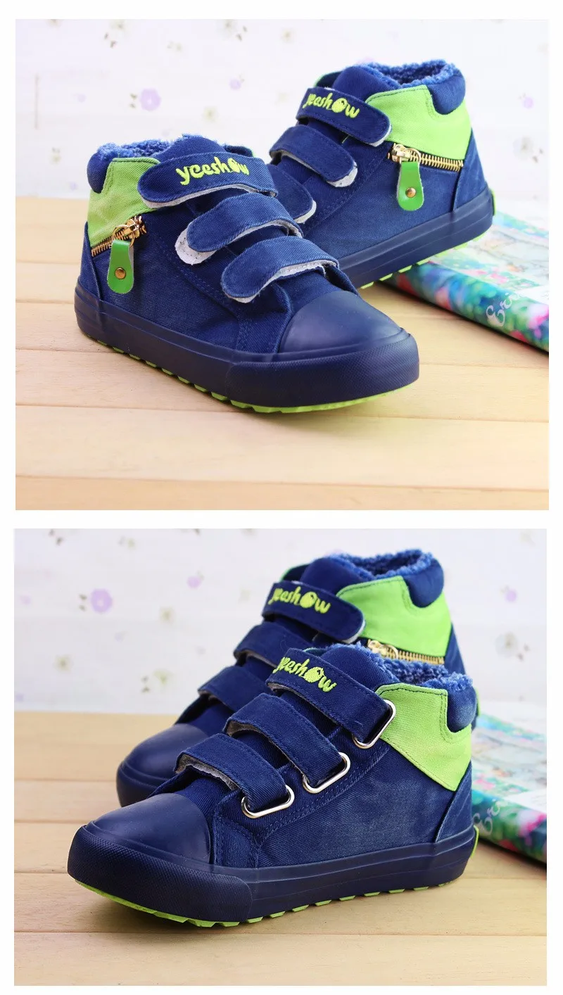 Yeeshow/Новинка года; зимняя детская парусиновая обувь с флисовой подкладкой для мальчиков; высокие кроссовки для девочек; нескользящая износостойкая обувь для детей