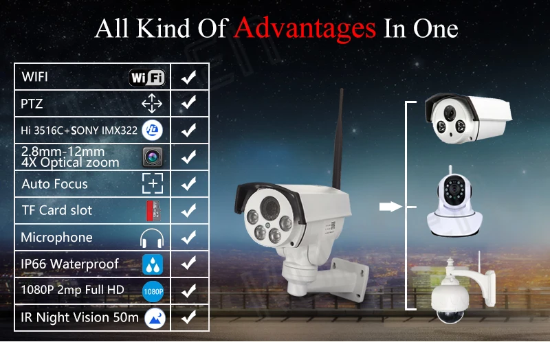 Camhi 1080P PTZ IP камера наружная Водонепроницаемая wifi 5X оптический зум 2MP Full HD sony IMX323 322 камера наблюдения безопасности Пуля Onvif