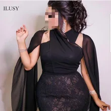 ILUSY сексуальные черные вечерние платья кружева элегантные шифоновые коктейльные платья с накидкой Клубные