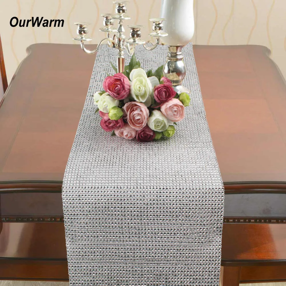OurWarm 5 Yards 50 Rows Mesh Diamond Rhinestone Wrap Christmas Table
