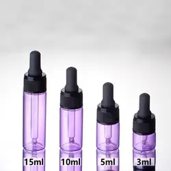 3 мл, 5 мл, 10 мл, 15 мл мини Стекло Бутылочки с капельницей фиолетовый образец флакон Эфирные масла бутылки с черным ободком Бесплатная