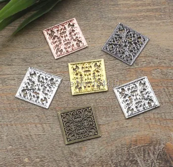 

15mm Vintage Filigree Square Flower Charms Bu Yao Hair Clasp Connectors Wraps Links Blank DIY Findings Multi-color Plated Brass