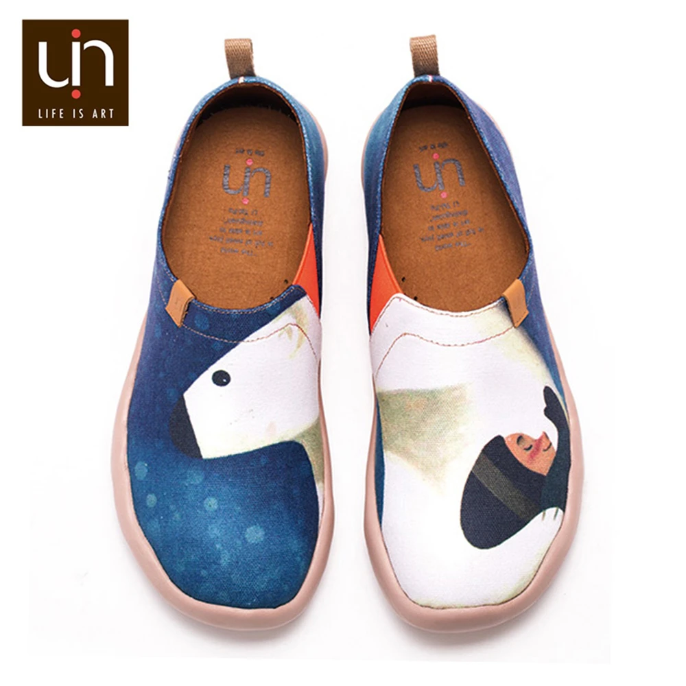 

UIN Hug You Design Canvas Painted Shoes Women Comfort Slip-on Travel Flats Round Toe Ladies Loafers Super Lightweight