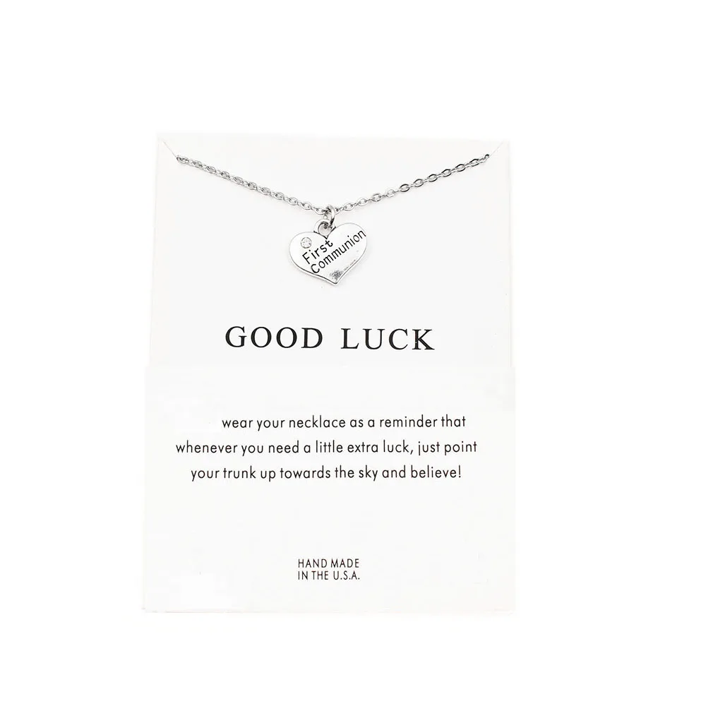 

10PCS Alloy Heart First Communion Pendant Card Necklace With Stainless Steel Chain 2019 Friendship Necklace