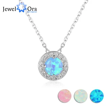 

2020 Women Pendants&Necklace Round Blue Opal with Genuine 925 Sterling Silver Jewelry Elegant Gift (JewelOra NE102694)