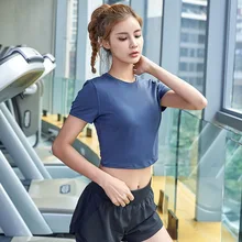 Для Женщин Йога обрезанный Топ Спортивная Футболка короткий рукав топы Для женщин танцевальные тренировки работает рубашки для Для женщин спортивные топы Gym Для женщин