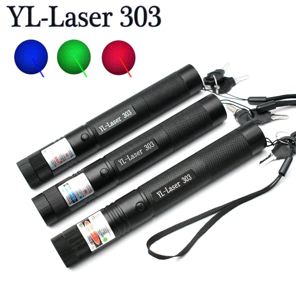 303 Green Laser Pointer Red Laser Blue Pointer Sight Powerful Device Adjustable Focus Lazer 303, Choose Charger& 18650 Battery