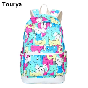 

Tourya Women Backpacks School Bag Schoolbag For Teenage Girls Travel Backbag Cute Cat Printing Bagpack Laptop Animal Backpack