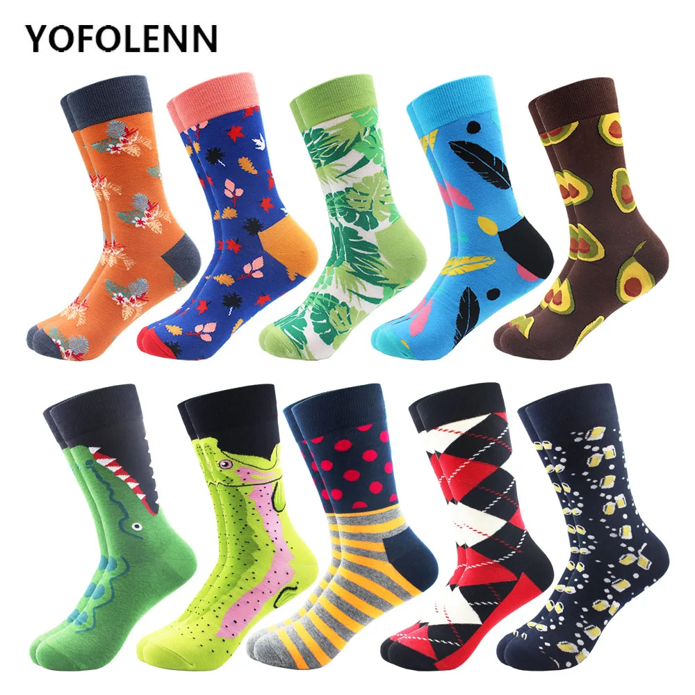 

10 Pairs/lot Funny Men's Colorful Combed Cotton Wedding Socks Novelty Multi Set Casual Crew Happy Socks Cool Skateboard
