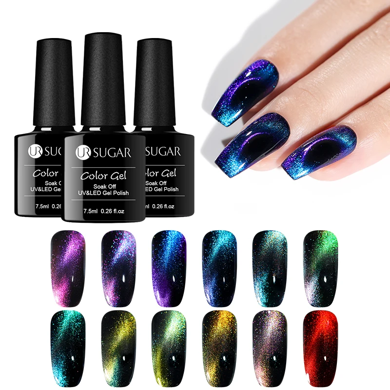 UR SUGAR 9D Chameleon Magnetic Gel Nail Polish Long Lasting Laser Glitter 7.5ml Cat Eye Nail Art Gel Soak Off UV LED Gel Varnish