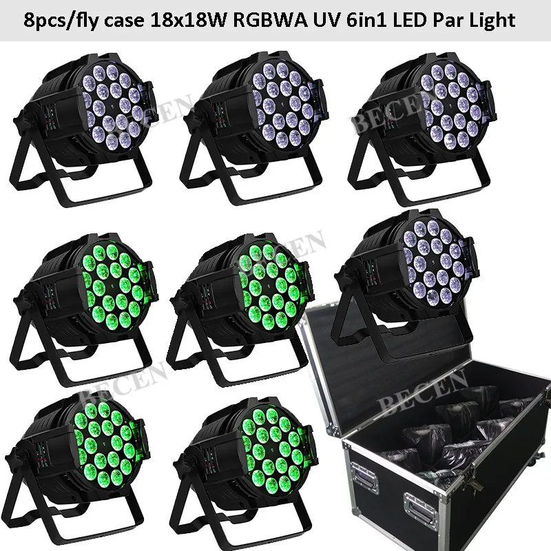 Неоплачиваемый налог 8 шт./Ф светильник довольно 18x18 Вт RGBWA + UV 6 в 1 Светодиодный