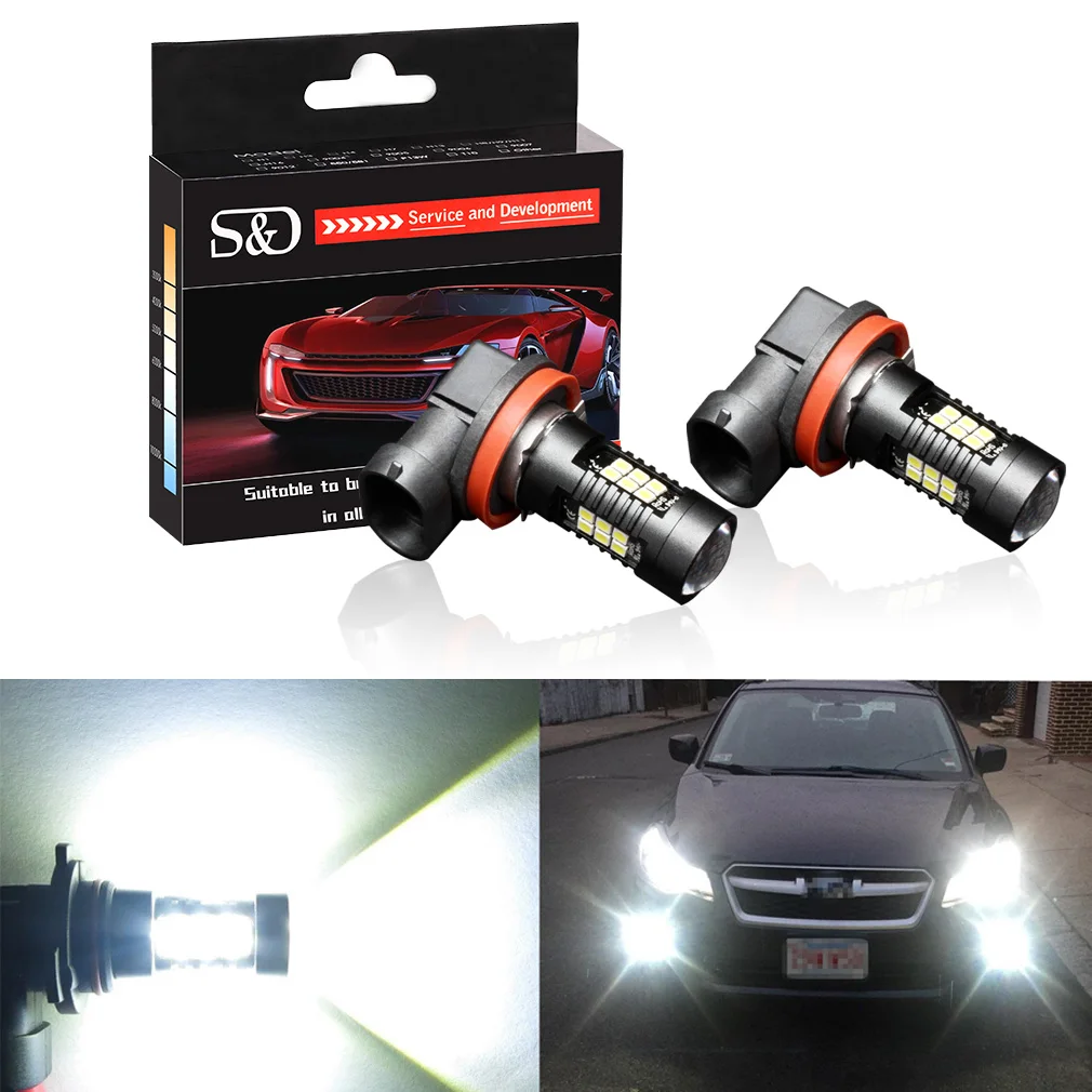 Lâmpadas LED luzes do carro, luzes diurnas, DRL luz de nevoeiro, lâmpada de condução, 1200Lm, H11, H8, 9005, HB3, 9006, HB4, 6000K, 12V, 2pcs