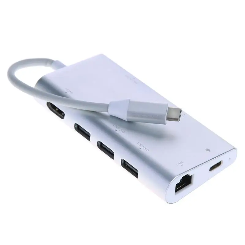8-in-1 USB HUB Multifunction Type C Hub USB-C Hub with Type-C 4K Video HD Gigabit RJ45 Ethernet Adapter SD/TF Card Reader