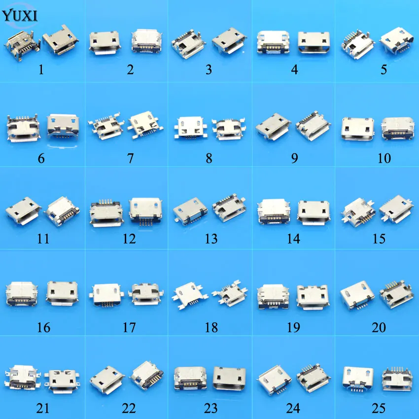 

YuXi 25 models Common Micro USB 5pin Female Connector Jack 5 pin Charging port For Lenovo ZTE Huawei and so on Phones Tablet